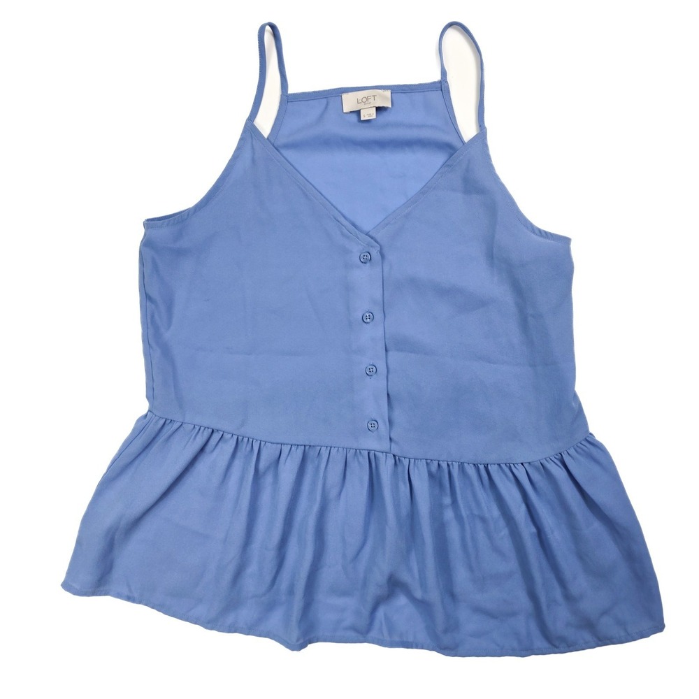 LOFT Blue Spaghetti Strap Button Front Cami Blouse Women's Size Small